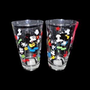 Set of 2 Libby Micky Mouse Clear Drinking Glasses 14oz